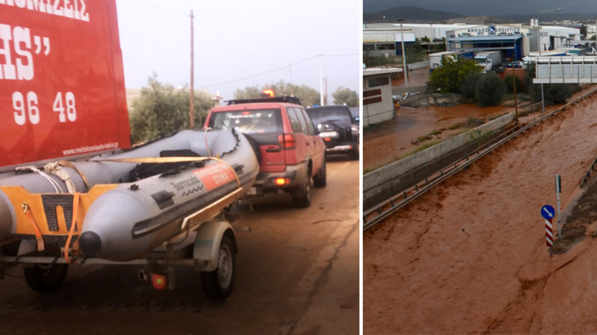Βρέχει ξανά καταρρακτωδώς στη Μάνδρα - Με βάρκες βοηθούν τους εγκλωβισμένους