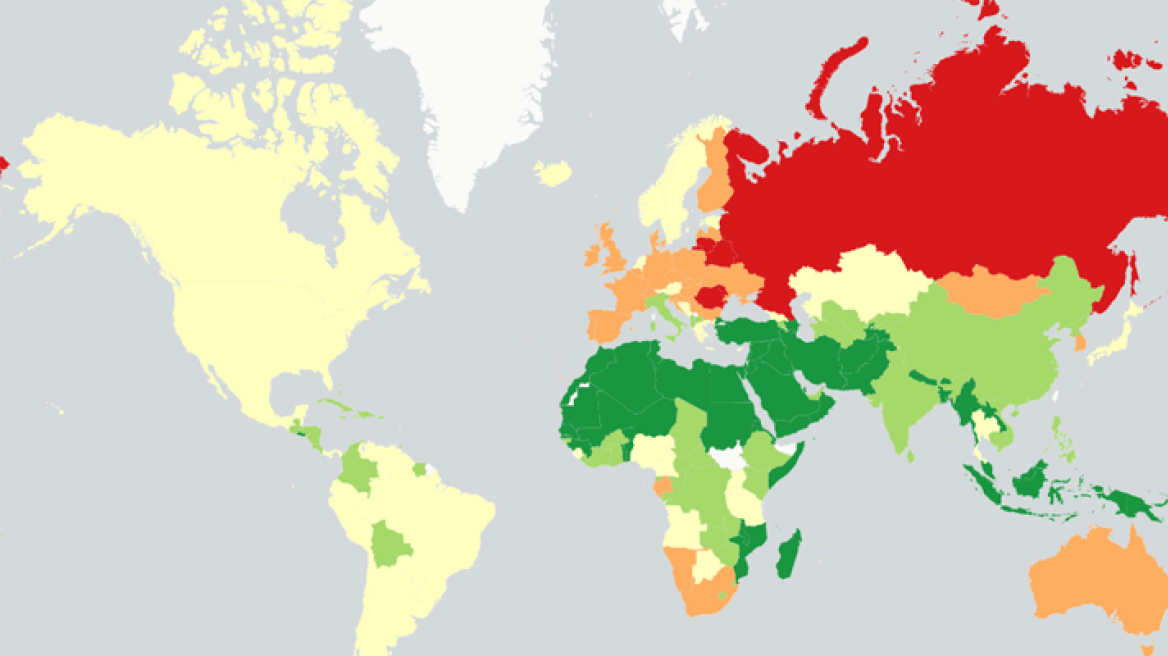 Παγκόσμιος χάρτης αλκοόλ: Ποιες χώρες είναι «γερά ποτήρια» και πού βρίσκεται η Ελλάδα;