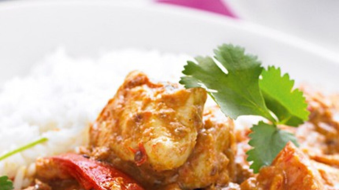 Ινδικό κάρι με κοτόπουλο και ρύζι