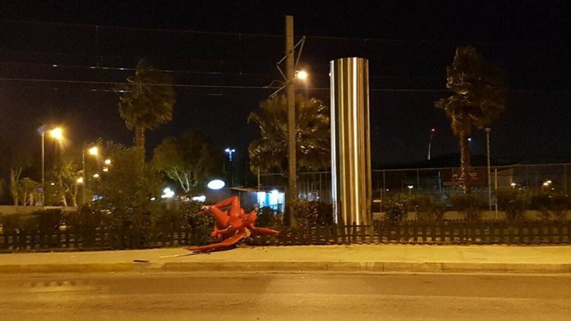 Red “Fallen Angel” sculpture in Paleo Faliro fell overnight! (photos)