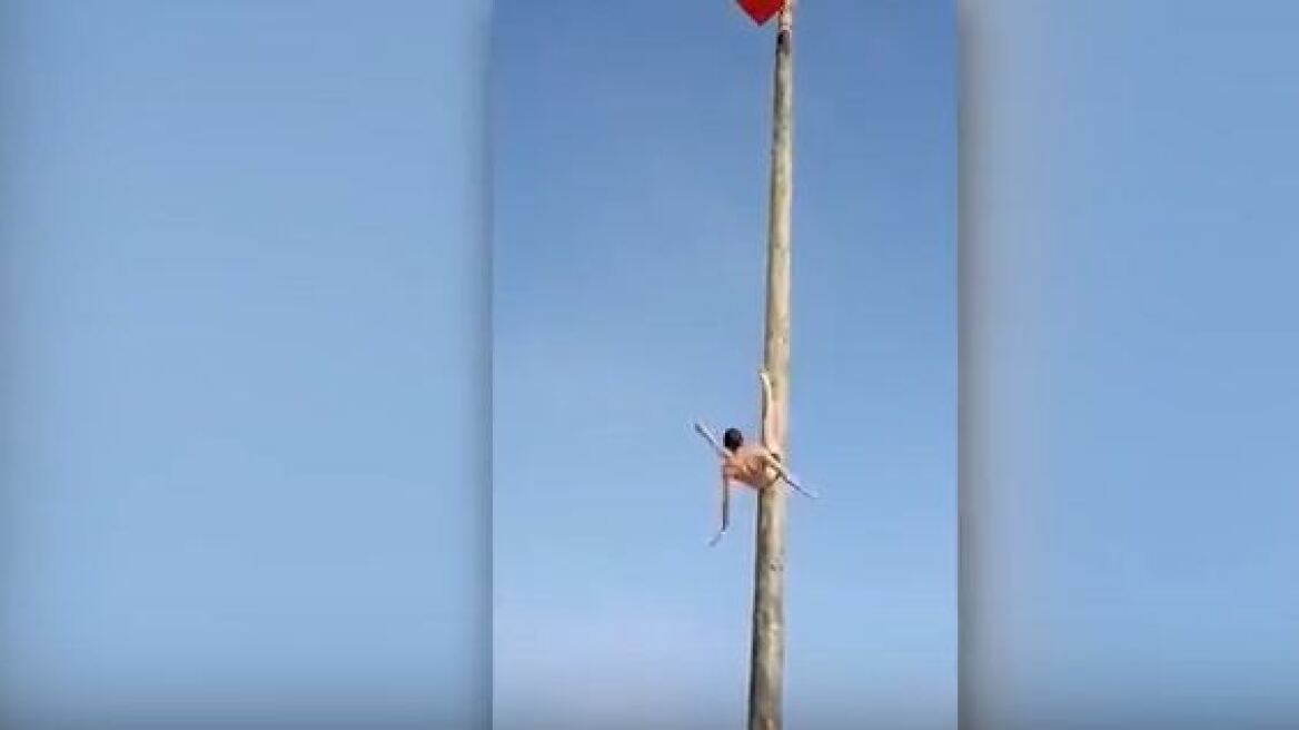 Βίντεο-σοκ: Η στιγμή που αθλητής του icy pole πέφτει στο κενό από ύψος 7,5 μέτρα