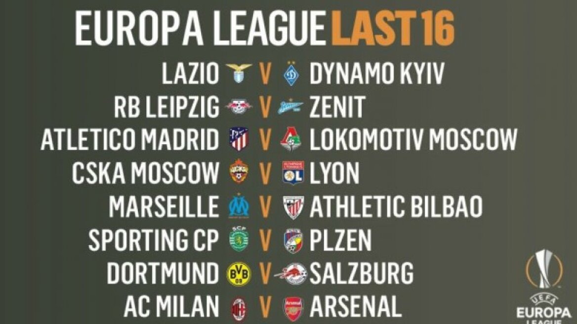 Europa League: Μίλαν-Άρσεναλ το μεγάλο ντέρμπι στους "16"