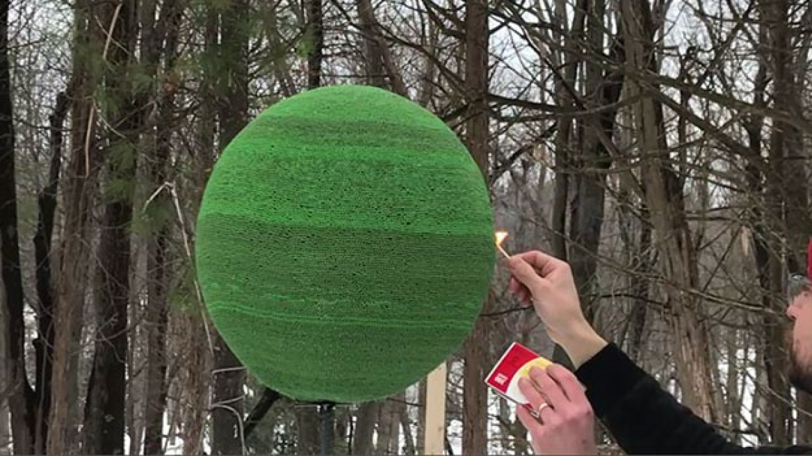  Guy spends almost a year gluing 42.000 matches to make a giant sphere & sets it on fire! (VIDEO-PHOTOS)