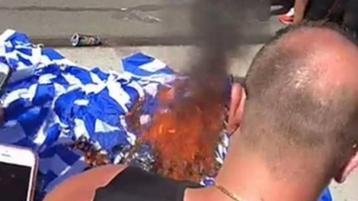 Two piles of Greek flags burnt at FYROM rally in Melbourne (PHOTOS)
