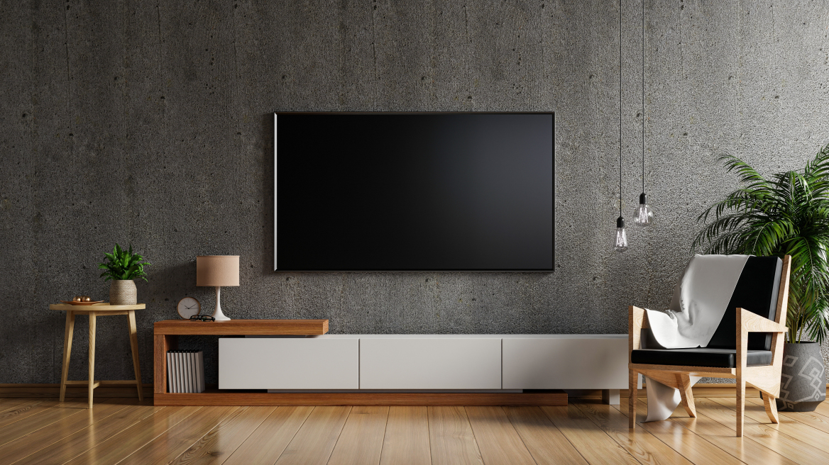tv-mockup-cabinet-living-room-concrete-wall-3d-rendering