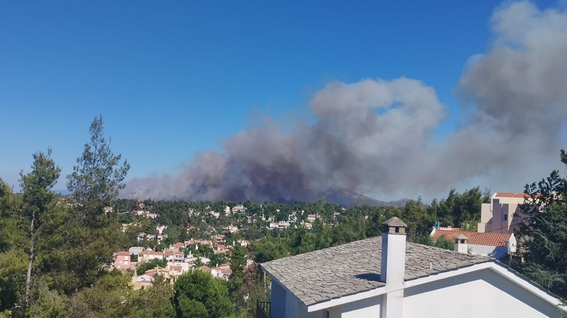 Φωτιά στη Σταμάτα κοντά σε σπίτια - Εκκενώνονται Αμυγδαλέζα και Γαλήνη