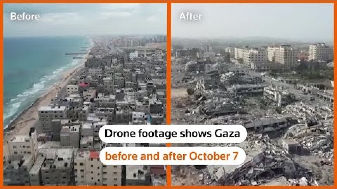 Drone footage shows Gaza before and after October 7