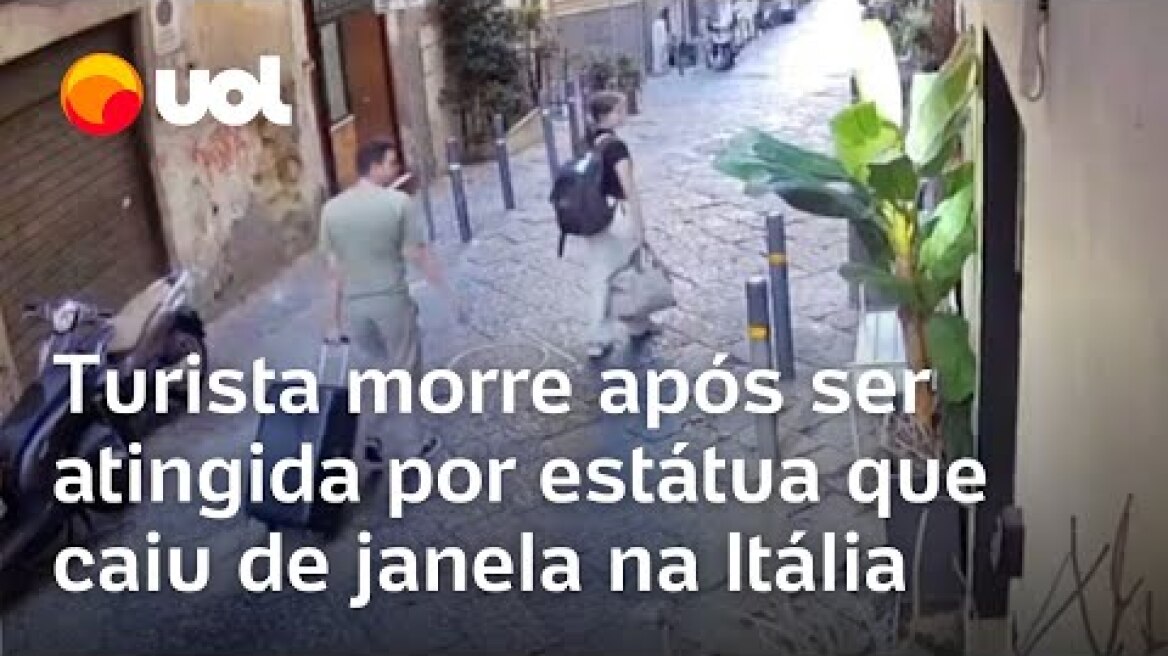 Turista morre atingida por estátua que caiu de janela na Itália; vídeo mostra momento da queda