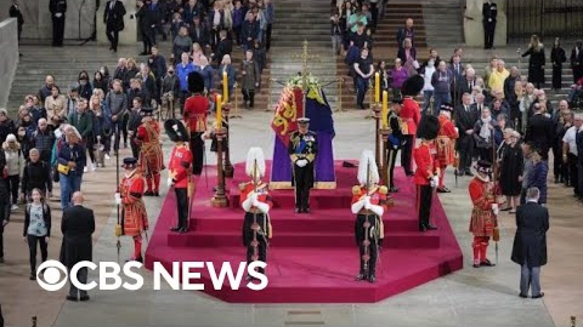 King Charles III, siblings hold vigil at Queen Elizabeth's coffin in Westminster Hall | full video