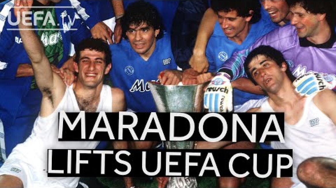 DIEGO MARADONA lifts '89 UEFA Cup