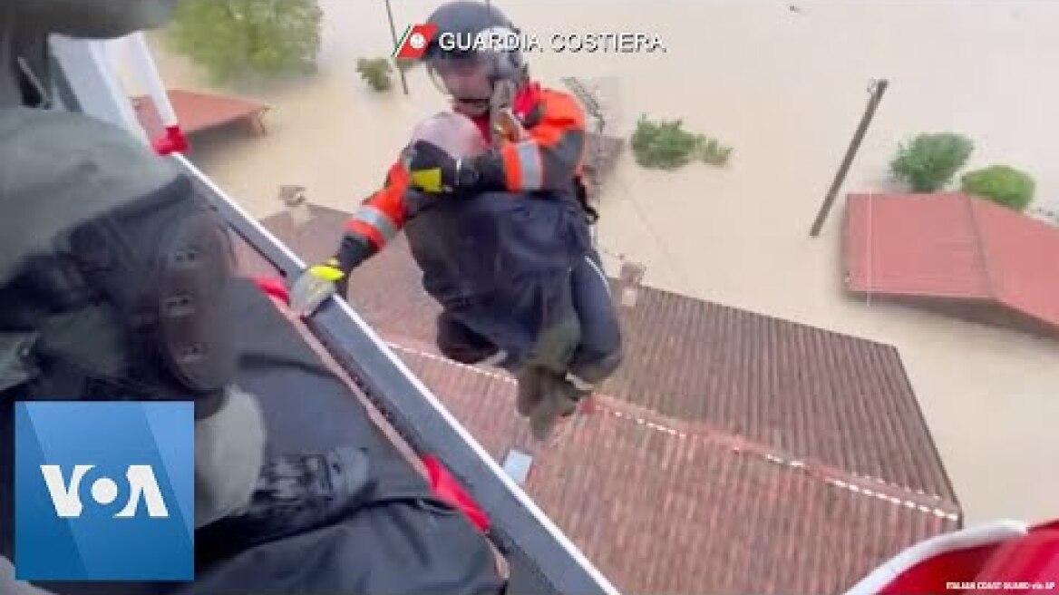 Italian Coast Guard Lifts People From Rooftops Amid Floods