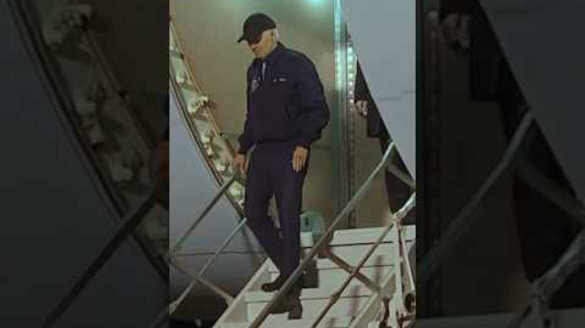 President Biden exits Air Force One in Delaware to isolate after testing positive for COVID.