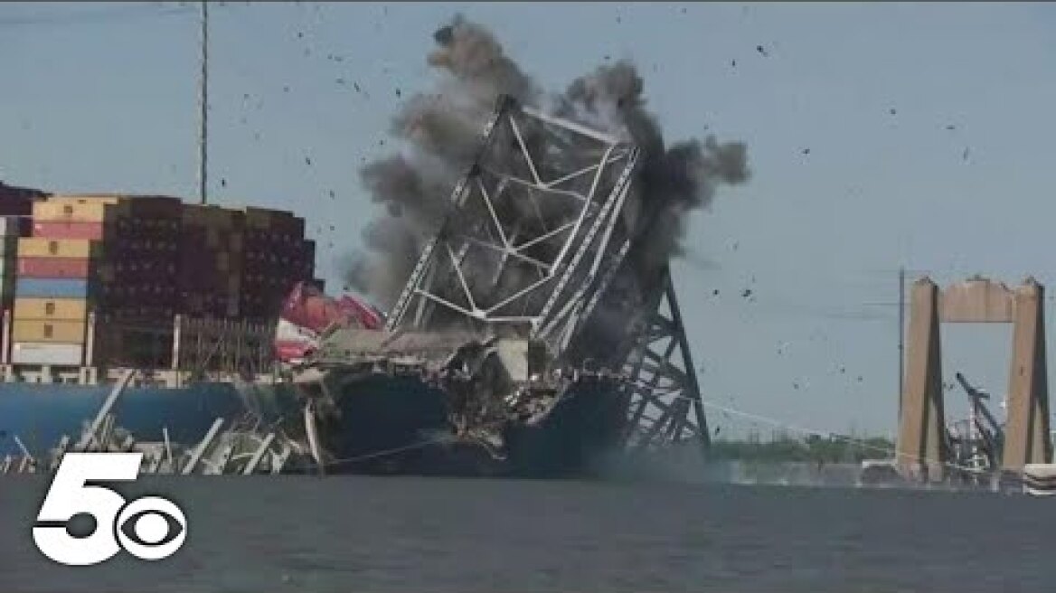 Video: Collapsed Baltimore bridge cleared with explosives