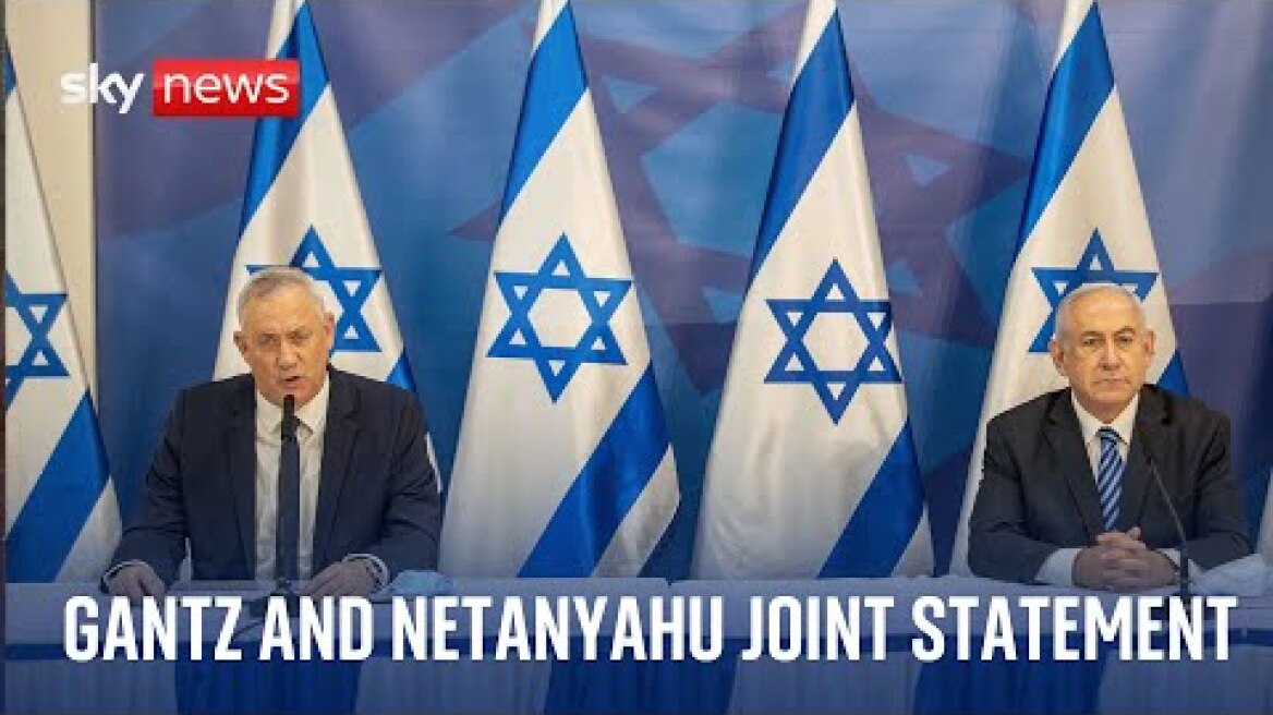 Benjamin Netanyahu and Benny Gantz deliver joint statement on the Israel-Hamas war