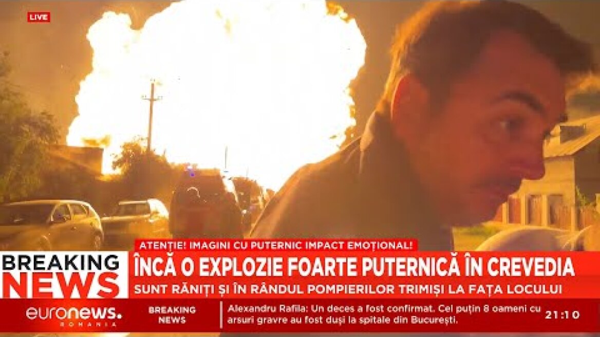 IMAGINI NEEDITATE - Momentul celei de-a doua explozii din Crevedia. Cinci pompieri au fost răniți