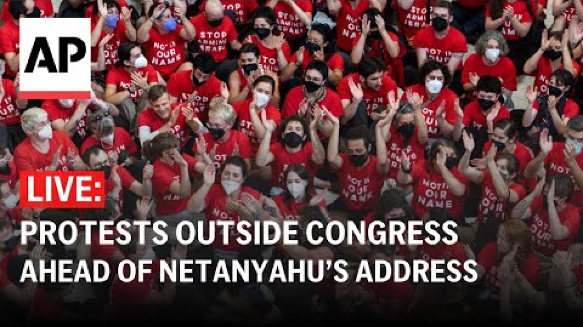 LIVE: Protests outside U.S. Congress ahead of Israeli PM Netanyahu's address