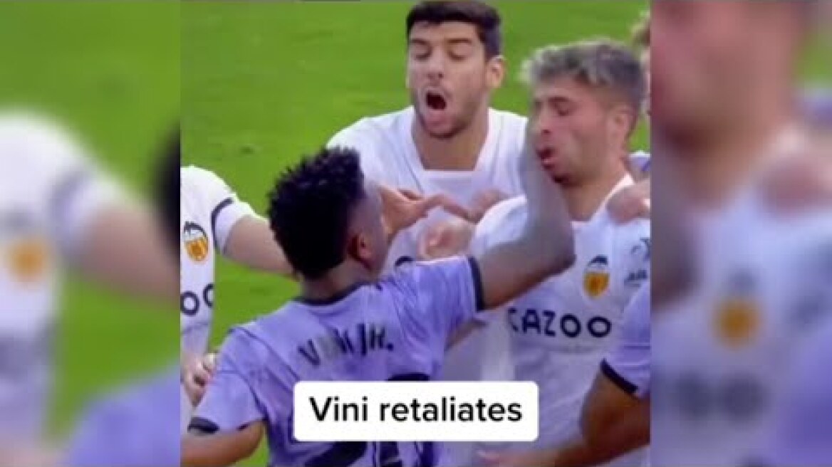 Vinicius Junior shown red card after slapping Valencia’s Hugo Duro