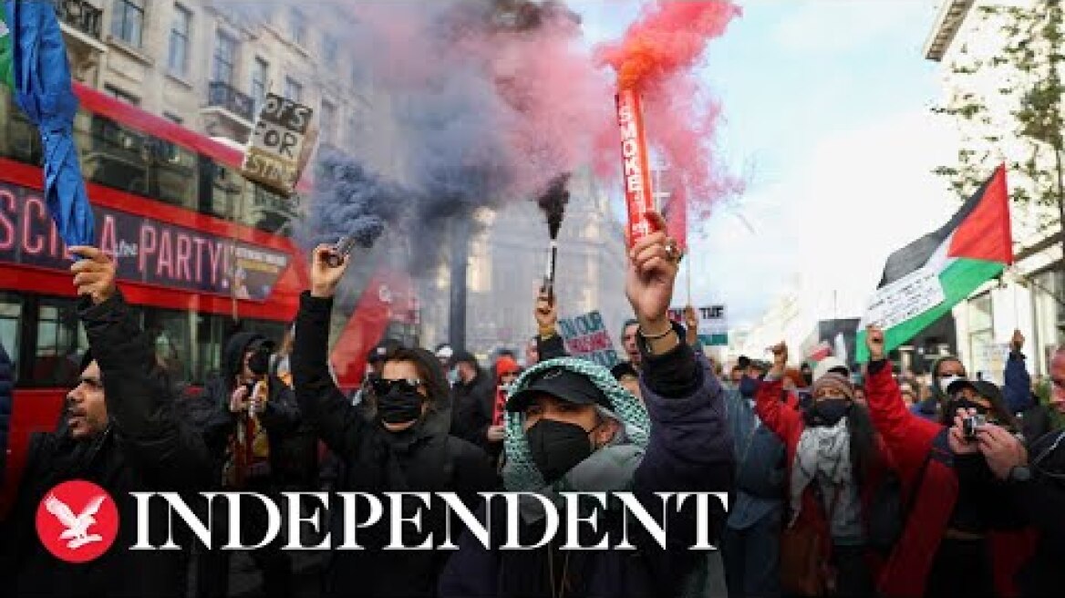 Live: Pro-Palestine demonstrators march through central London