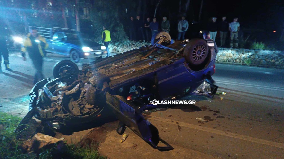 Αυτοκίνητο τούμπαρε στα Χανιά, τρεις σοβαρά τραυματίες – Δείτε φωτογραφίες 