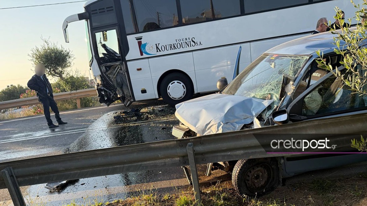 Κρήτη: Τουριστικό λεωφορείο συγκρούστηκε με αυτοκίνητο στις Γούβες - Ένας τραυματίας