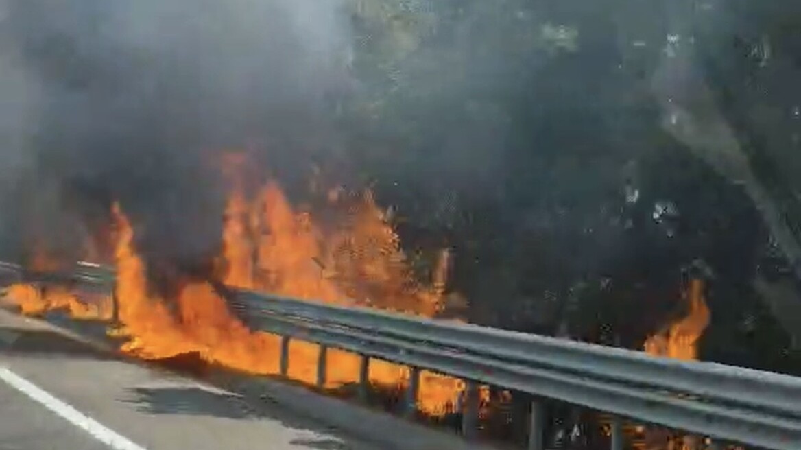 Φωτιά στην Εθνική Οδό στο ύψος της Γυρτώνης στο ρεύμα προς Αθήνα, στη Λάρισα - Δείτε βίντεο