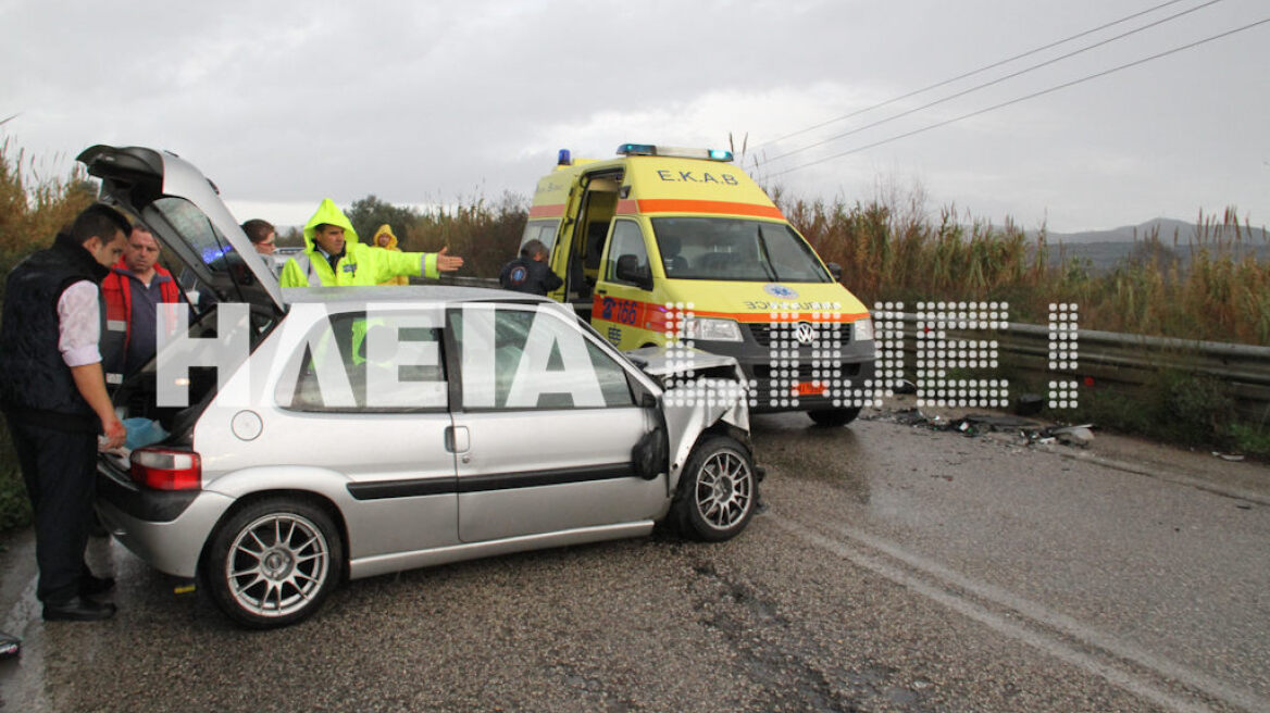 Τροχαίο λόγω βροχής στην γέφυρα του Αλφειού