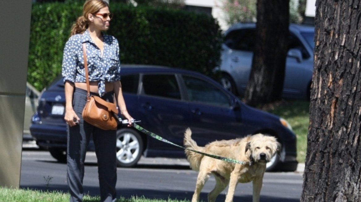 H Eva Mendes βγάζει βόλτα το σκύλο του Ryan Gosling 