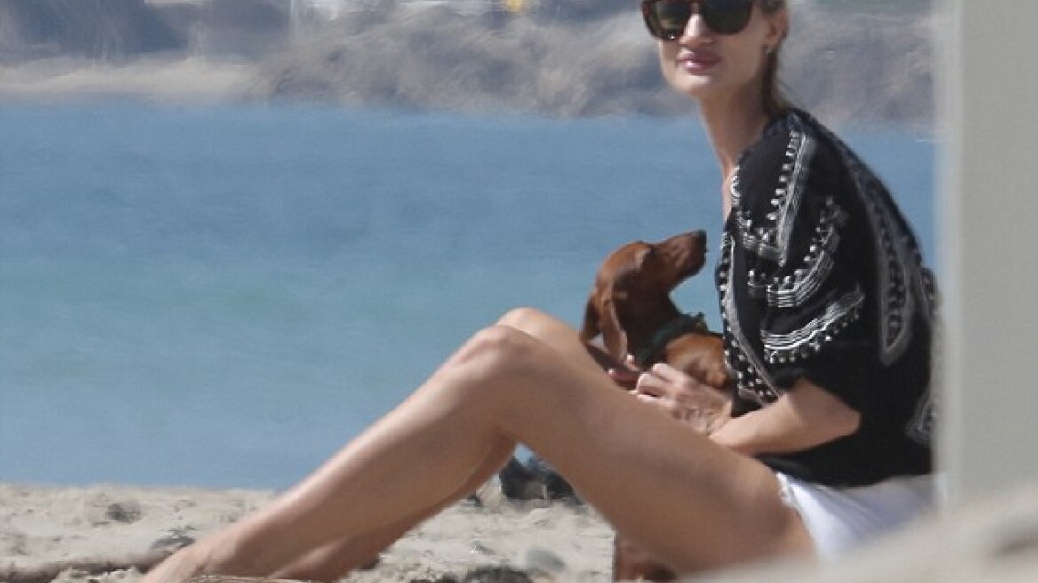 Rosie Huntington: Με καυτό σορτσάκι και το σκυλάκι της αγκαλιά