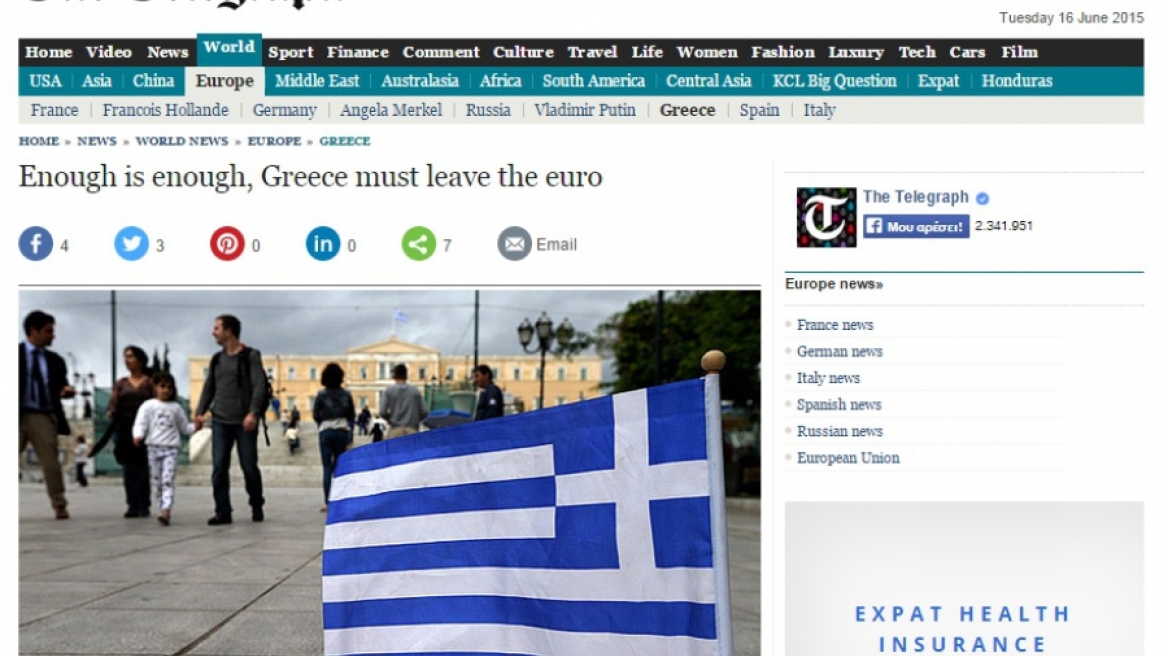 Telegraph: «Φτάνει πια, η Ελλάδα πρέπει να εγκαταλείψει το ευρώ»