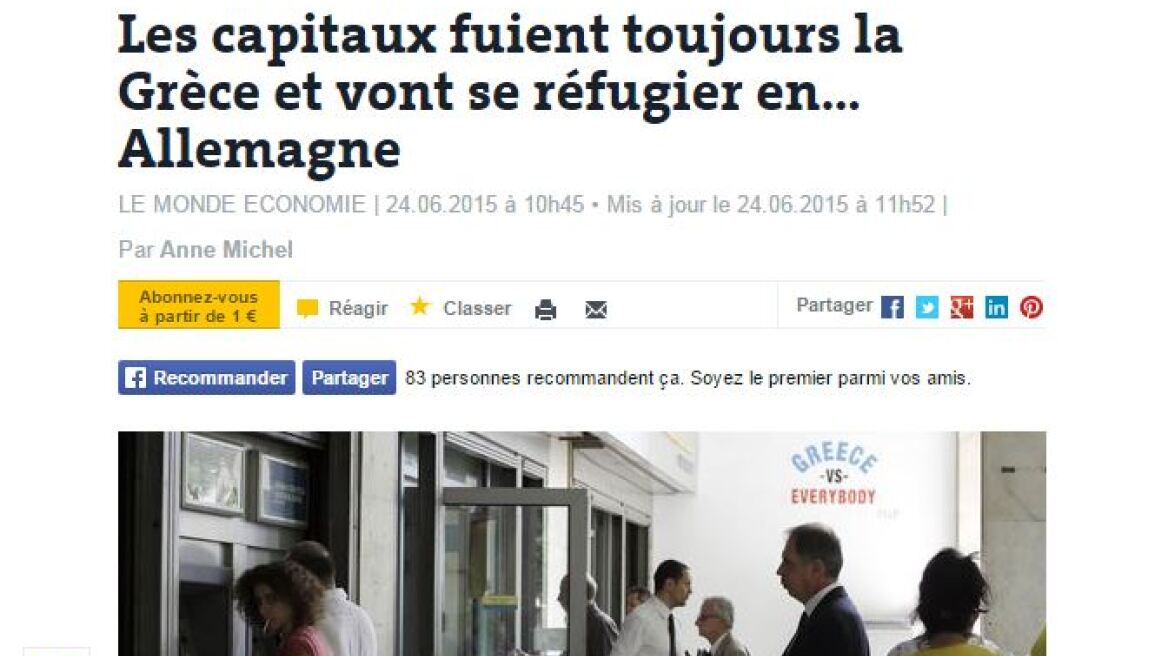 Le Monde: Τα χρήματα έφυγαν από την Ελλάδα για τη... Γερμανία