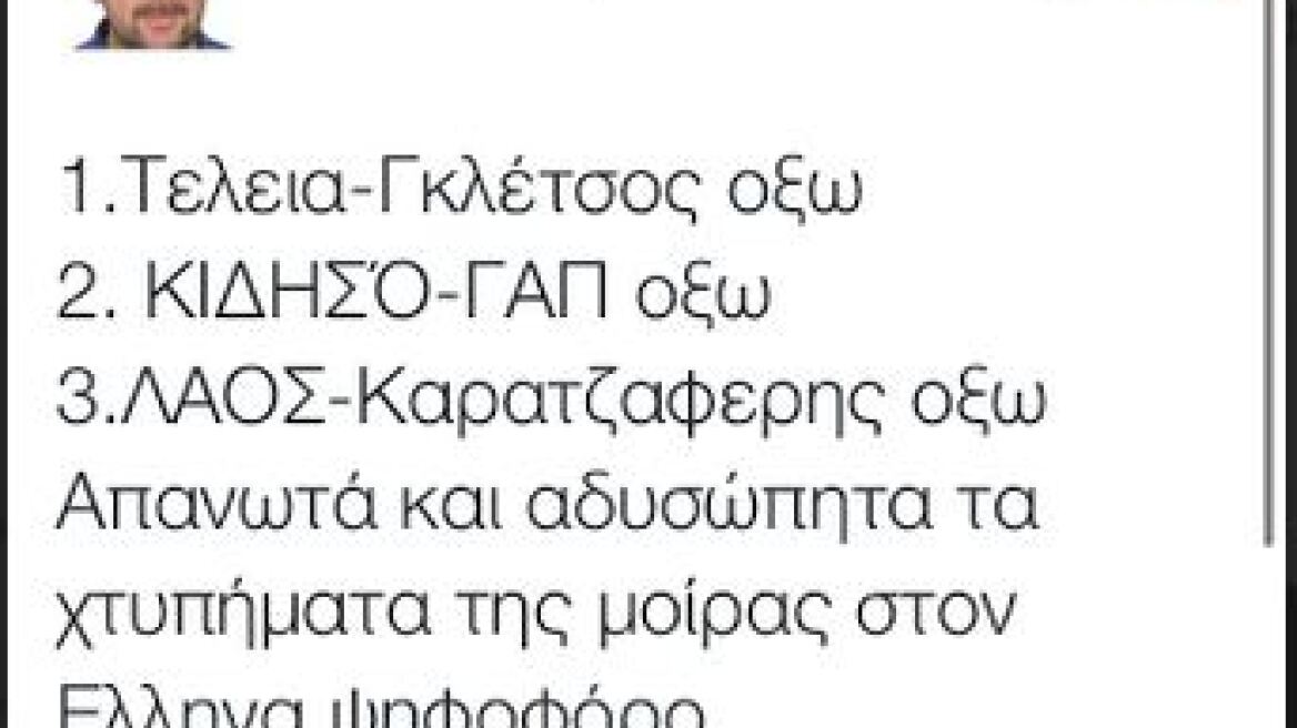 Ο Γκλέτσος, ο Παπανδρέου, ο Καρατζαφέρης και το Twitter