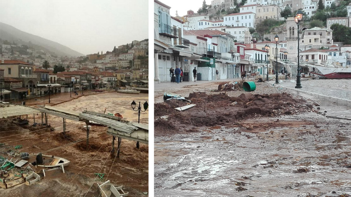 Ανυπολόγιστες οι καταστροφές από τη θεομηνία στην Ύδρα