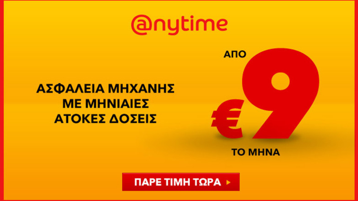 Anytime: Ασφαλίστε τη μηχανή σας οικονομικά, μόνο από €9 το μήνα, με άτοκες δόσεις!