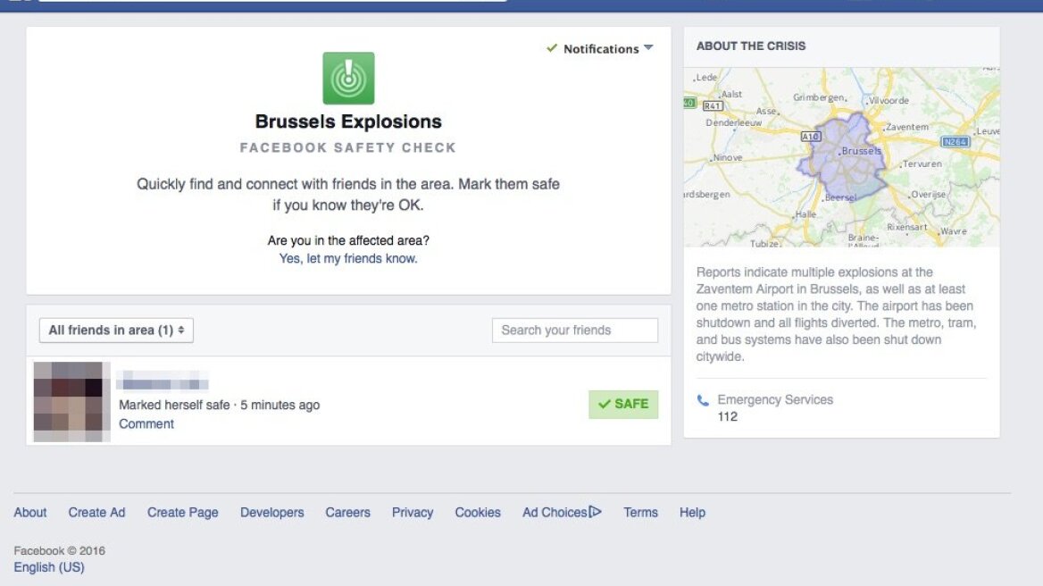 Facebook: Ενεργοποίησε την επιλογή «safety check» για τις Βρυξέλλες