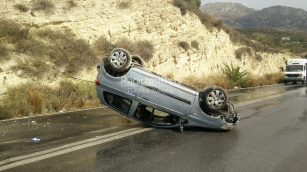 Ιεράπετρα: «Άγιο» είχε η οδηγός αυτοκινήτου που ανετράπη λόγω ολισθηρότητας