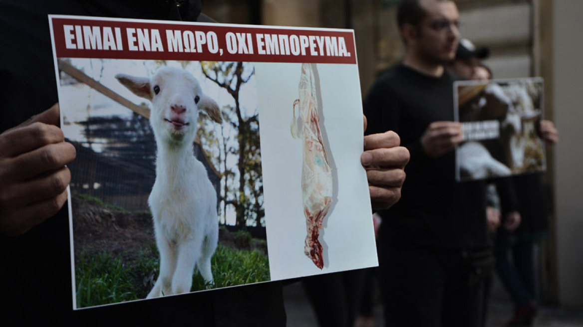 Μαυροντυμένοι vegans βγήκαν στην Ερμού κατά του σουβλιστού αρνιού