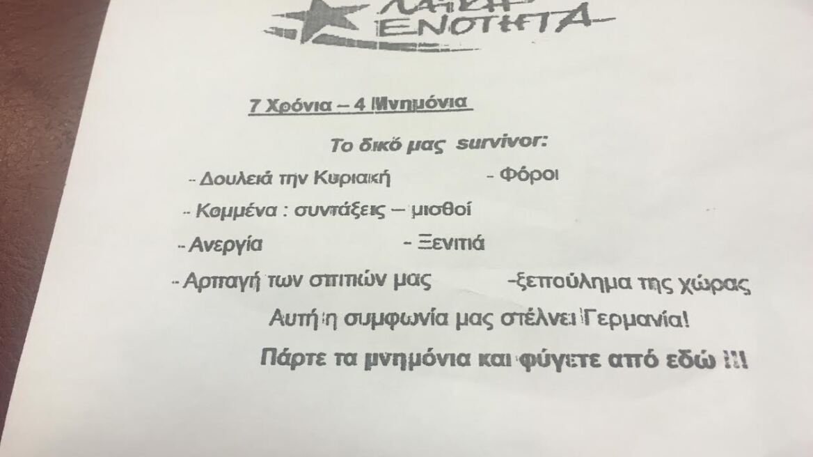 Μέλη της ΛΑΕ πέταξαν φέιγ βολάν κατά των Μνημονίων στην Ολομέλεια της Βουλής