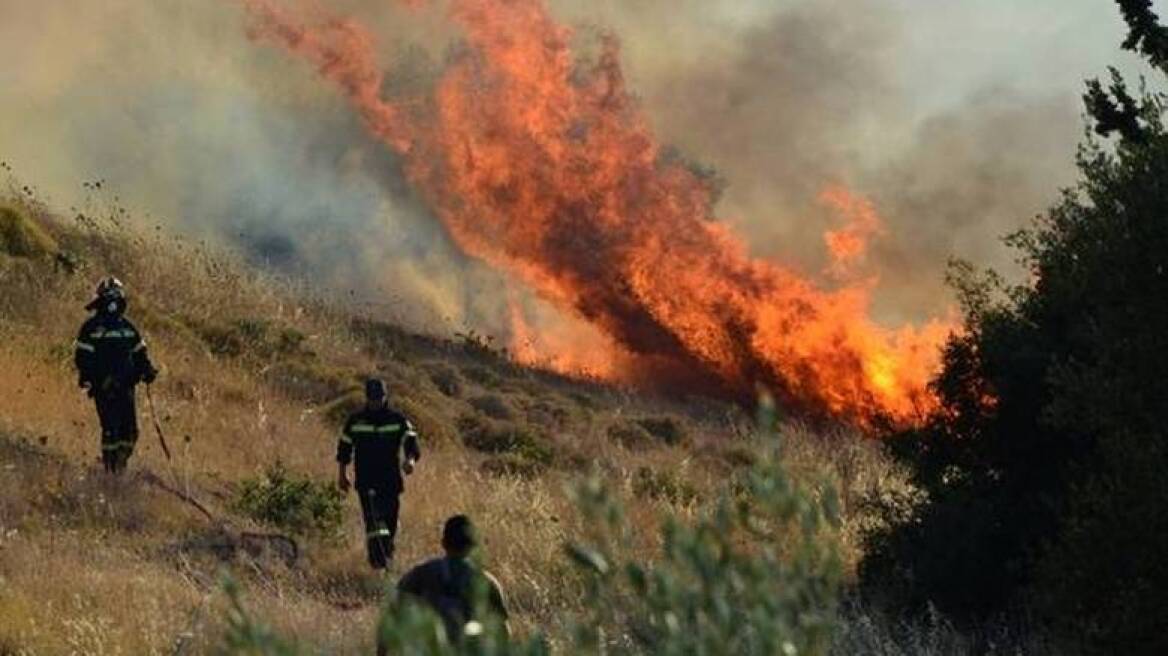 Πυρκαγιά κοντά στη μονή Αγκαράθου στην Κρήτη