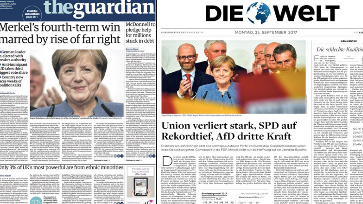 Guardian: Η Μέρκελ σημαδεύεται από την άνοδο της ακροδεξιάς - Tι γράφουν όλα τα διεθνή πρωτοσέλιδα