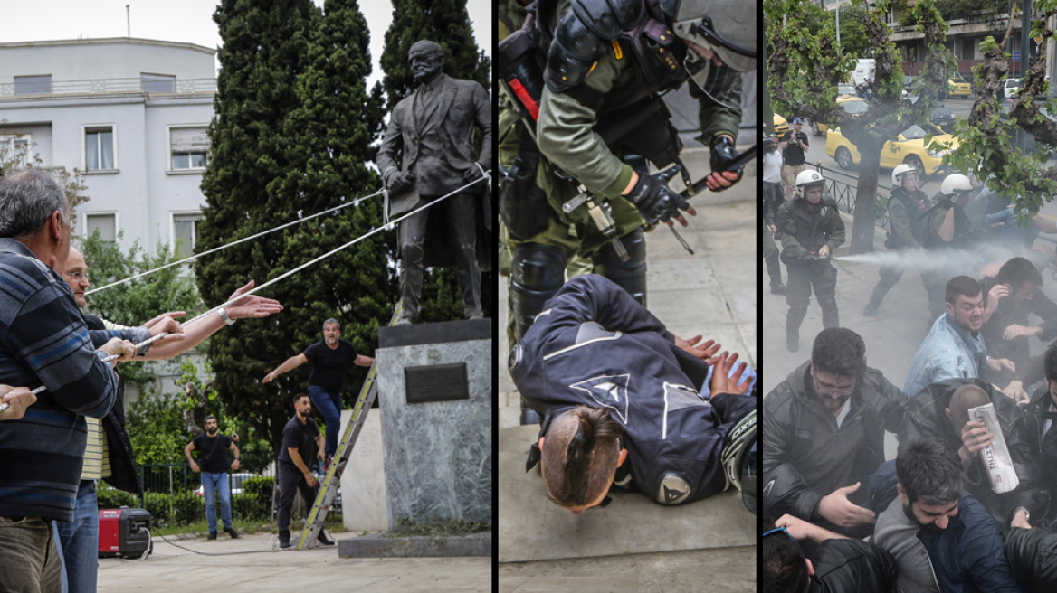 Ξύλο και τραυματίες στους φοιτητές που επιχείρησαν να κατεβάσουν το άγαλμα του Τρούμαν