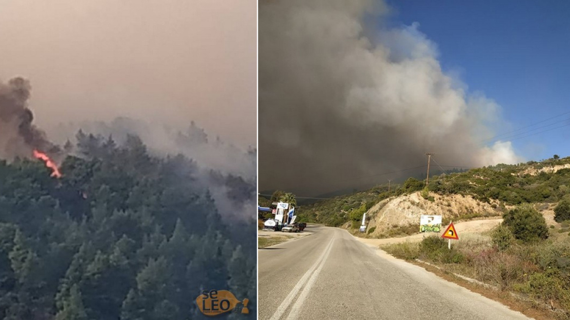 Η φωτιά στη Σιθωνία Χαλκιδικής έχει απλωθεί στα τρία χιλιόμετρα - Εκκενώθηκε ο Κάμπος