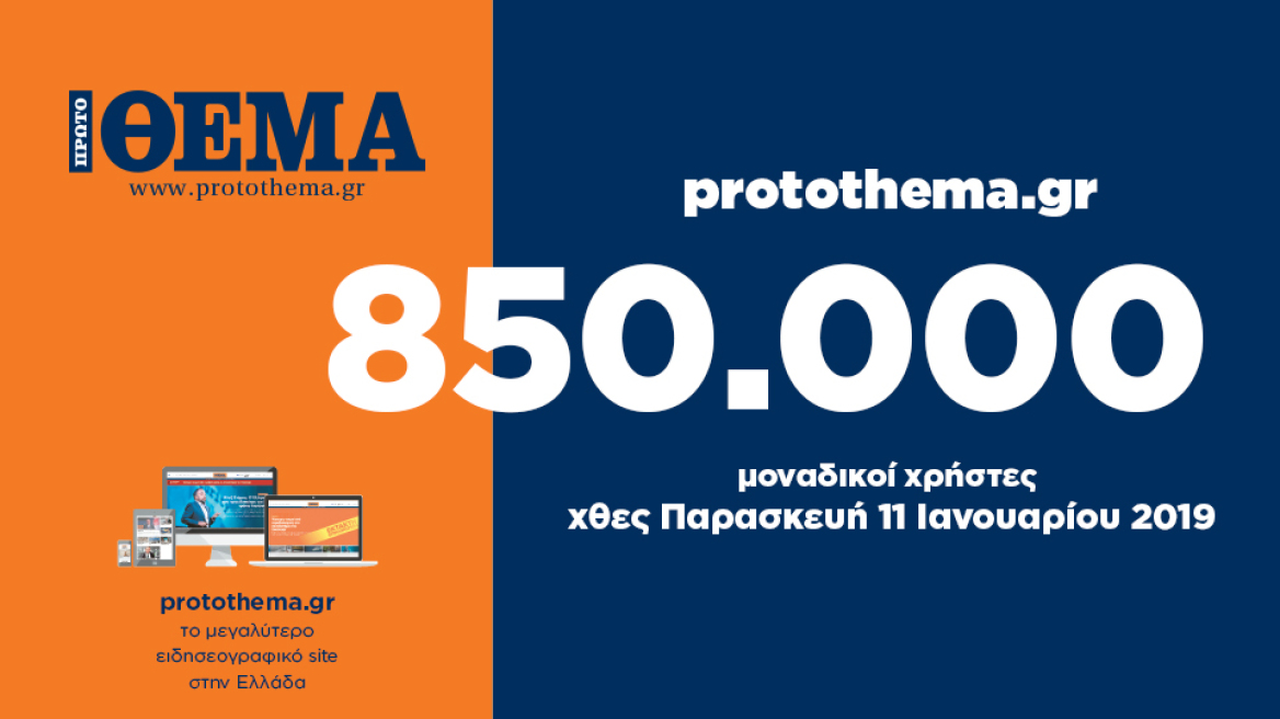 850.000 μοναδικοί χρήστες ενημερώθηκαν χθες Παρασκευή 11 Ιανουαρίου από το protothema.gr