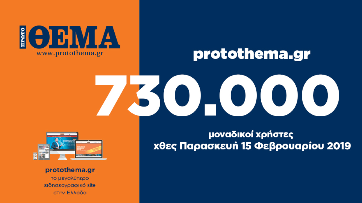 730.000  μοναδικοί χρήστες ενημερώθηκαν χθες Παρασκευή 15 Φεβρουαρίου από το protothema.gr