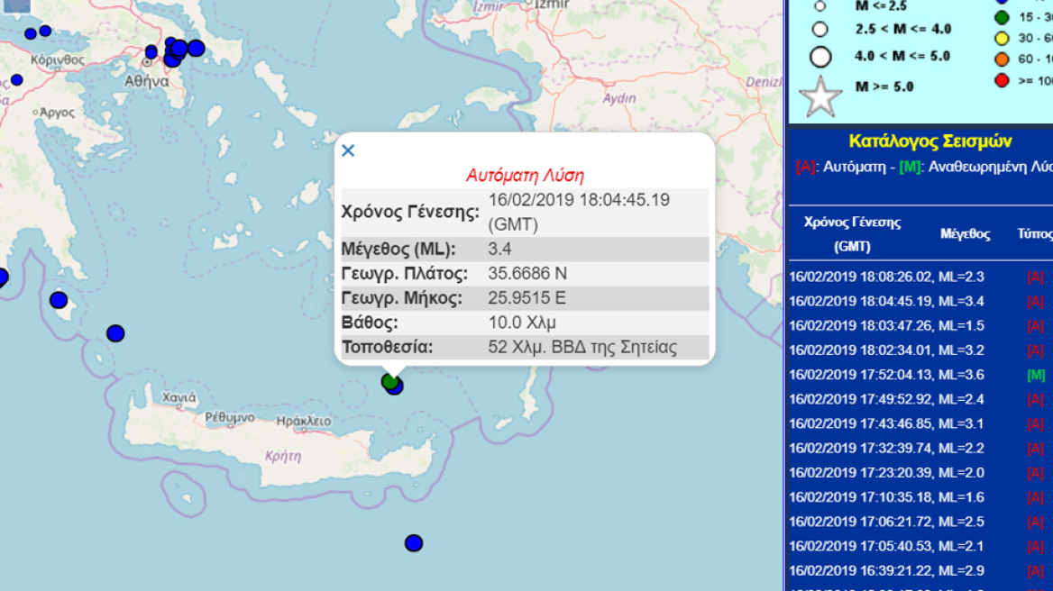 «Δίδυμος» σεισμός 3,6 και 3,4 Ρίχτερ στη Σητεία