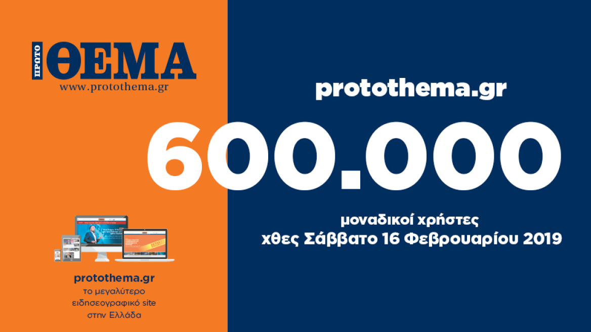 600.000  μοναδικοί χρήστες ενημερώθηκαν χθες Σάββατο 16 Φεβρουαρίου από το protothema.gr