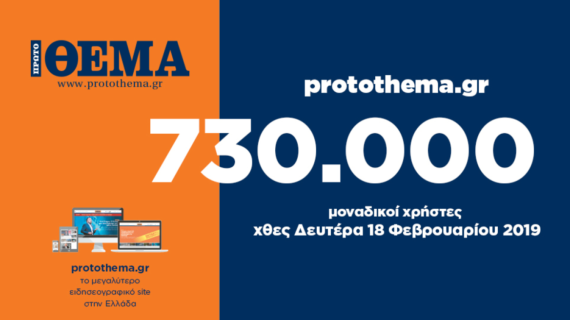 730.000 μοναδικοί χρήστες ενημερώθηκαν χθες Δευτέρα 18 Φεβρουαρίου από το protothema.gr