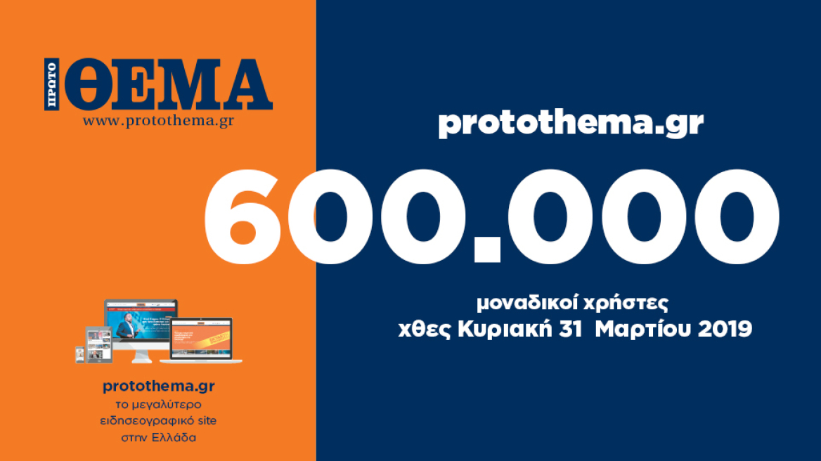 600.000 μοναδικοί χρήστες ενημερώθηκαν χθες Κυριακή 31 Μαρτίου από το protothema.gr