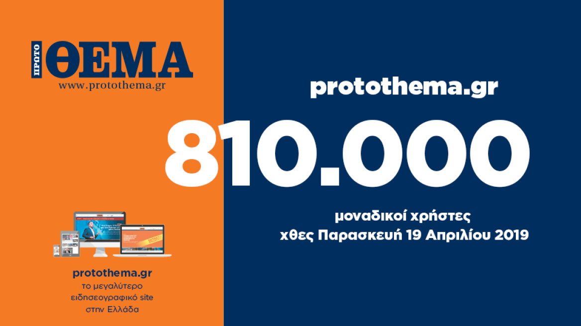 810.000 μοναδικοί χρήστες ενημερώθηκαν χθες Παρασκευή 19 Απριλίου από το protothema.gr