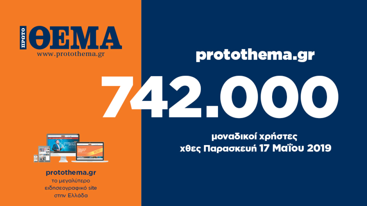 742.000 μοναδικοί χρήστες ενημερώθηκαν χθες Παρασκευή 17 Μαΐου από το protothema.gr