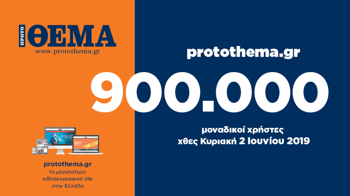 900.000 μοναδικοί χρήστες ενημερώθηκαν χθες Κυριακή 2 Ιουνίου από το protothema.gr